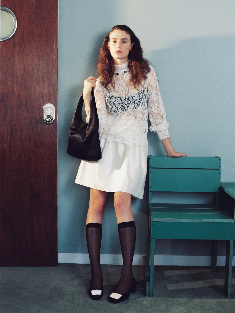 "Elegant White Silk Flare Skirt with Rosa Design - Nothing Written Brand"