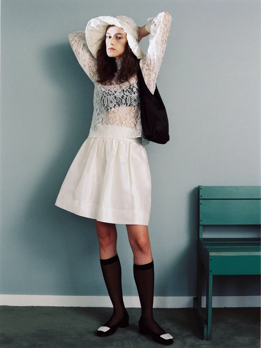 "Elegant White Silk Flare Skirt with Rosa Design - Nothing Written Brand"