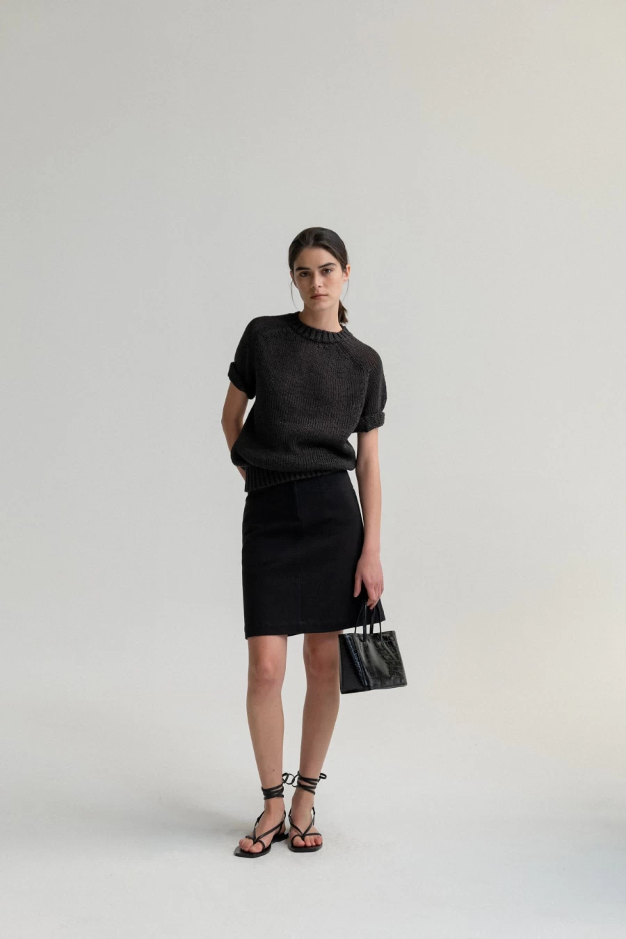 "Nothing Written 15Th / Ain Crocodile Leather Tote Bag - Black Luxury Handbag"