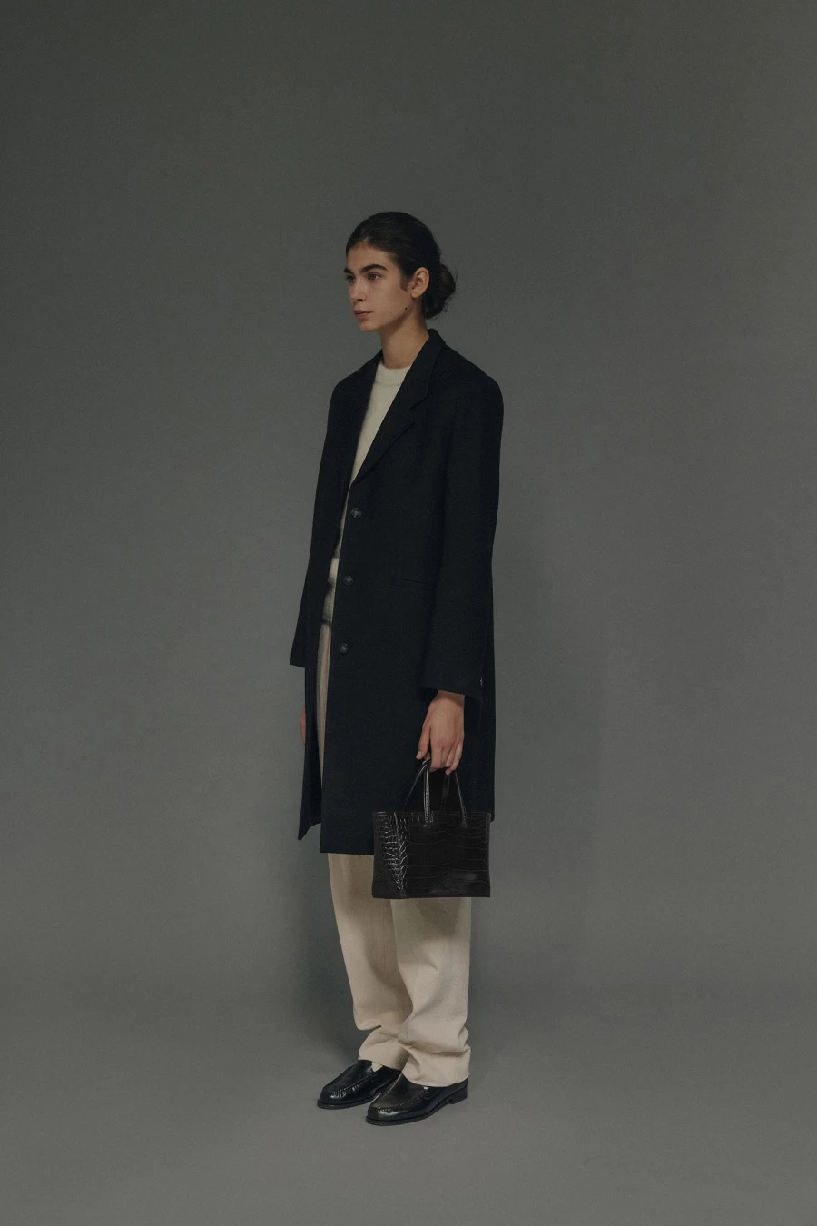 "Black Twill Coat - Classic Single Breasted Parker Style"