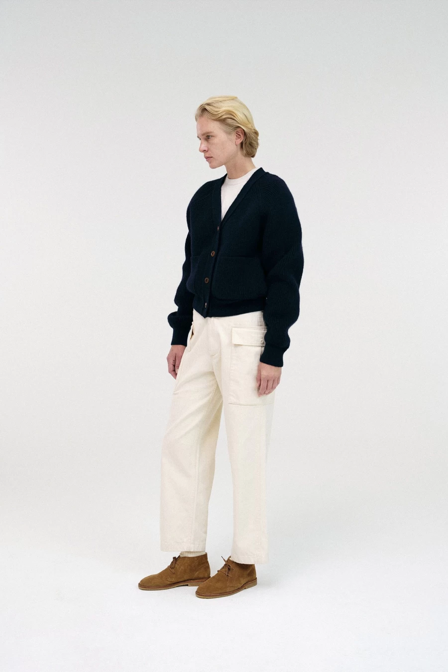 "Nothing Written Ribbed Cardigan Sweater for Women - Dark Navy Knit Open Front Long Sleeve"
