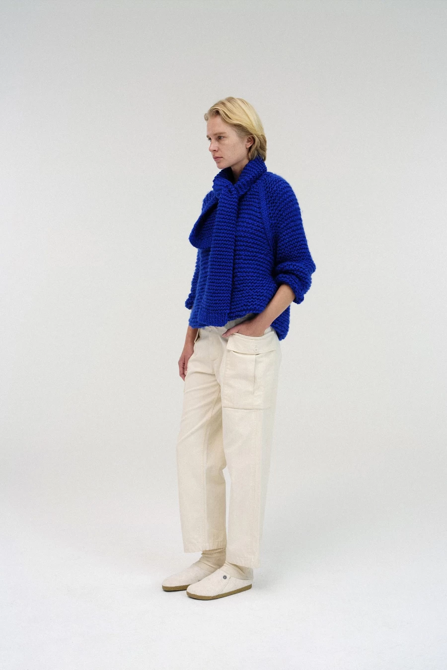 Vintage Blue Handmade Round Knit Sweater - Second Hand Boho Style