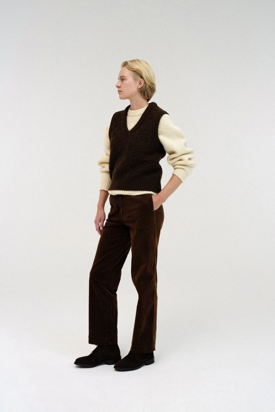 Nothing Written Men's Brown Wool Chess Pattern Vest - Classic Knit Waistcoat for Casual Style