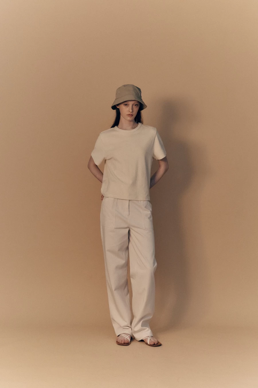 Plain Ivory Terry Crewneck T-Shirt - Minimalist Cotton Tee - Nothing Written Brand