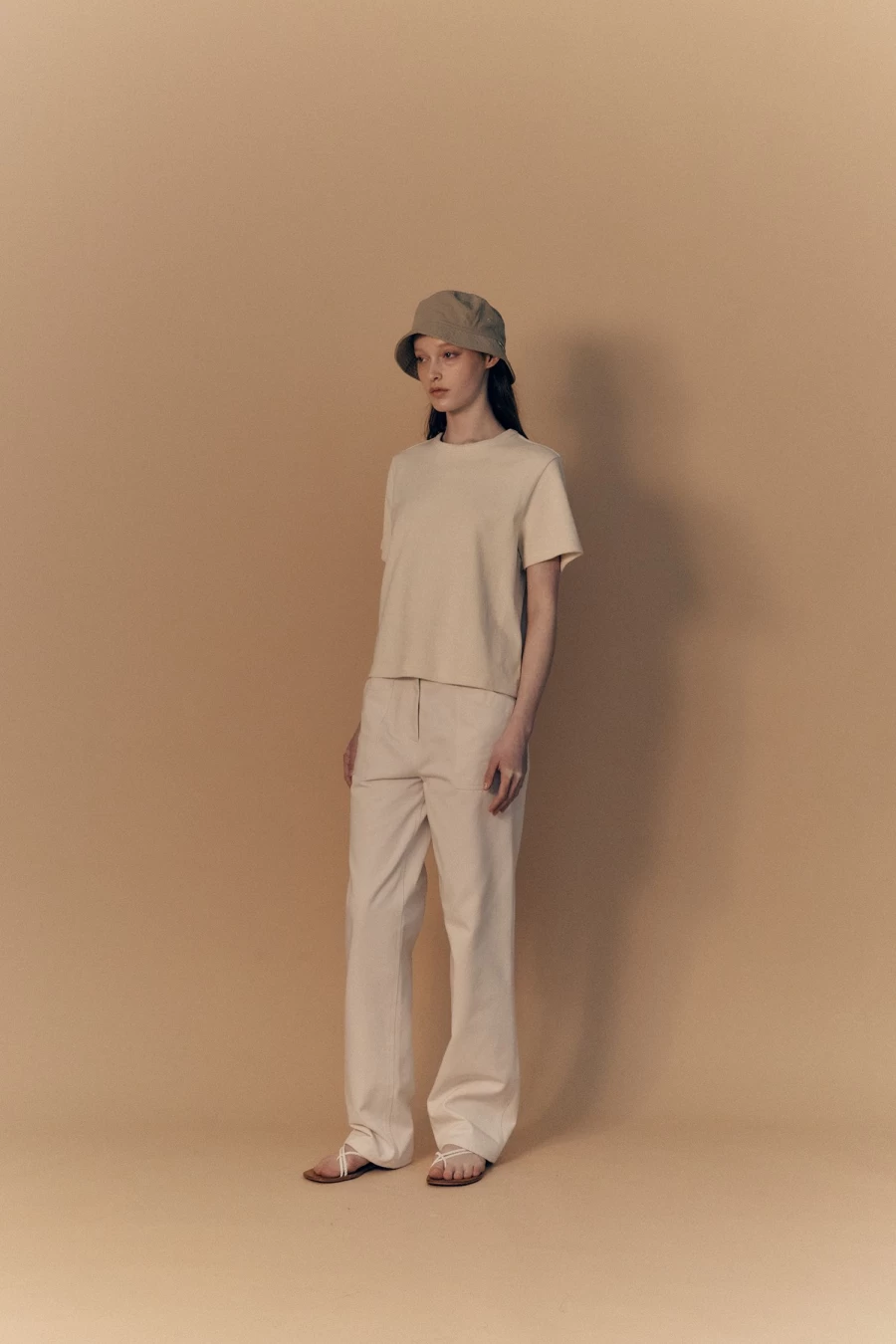 Plain Ivory Terry Crewneck T-Shirt - Minimalist Cotton Tee - Nothing Written Brand