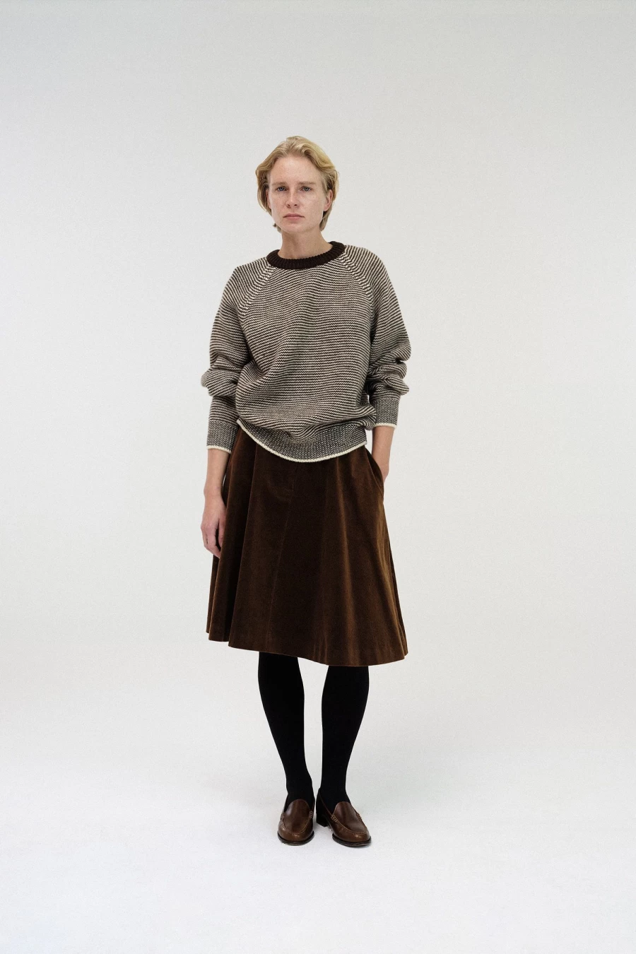 "Nothing Written Brown Corduroy Flared Skirt - High Waist Retro A-Line Women's Skirt"