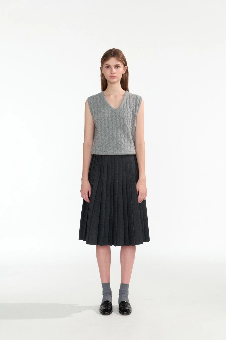 "Classic Gray Cable Knit Vest - Timeless Layering Staple"