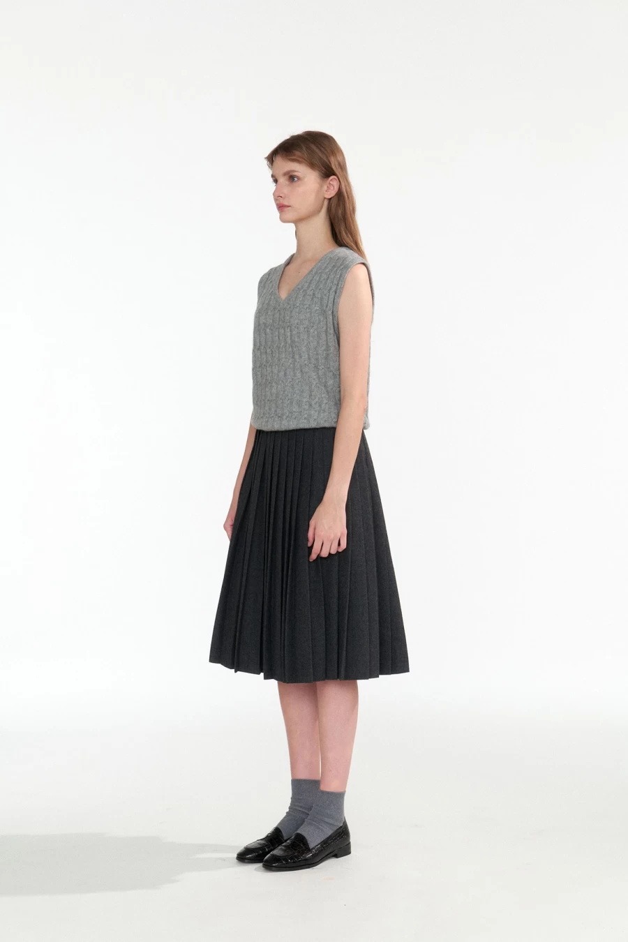 "Classic Gray Cable Knit Vest - Timeless Layering Staple"