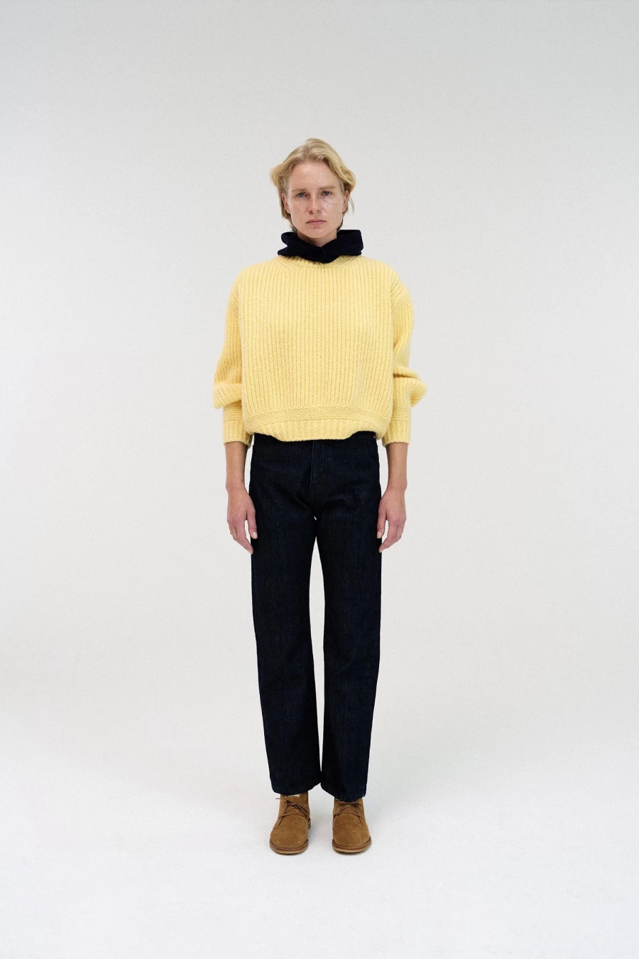 "Stylish Yellow Wool Knit Sweater – Tobu Volume Design"
