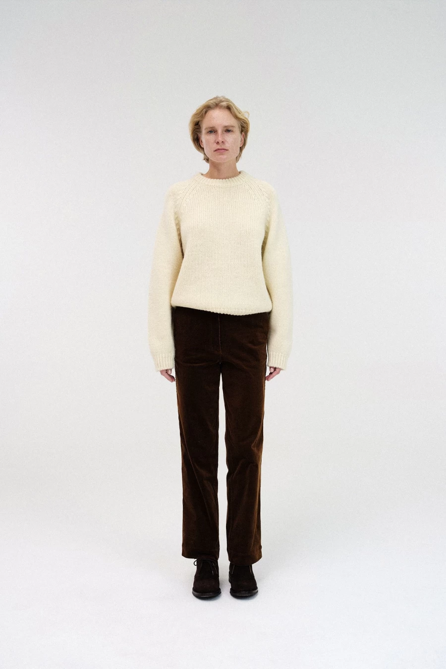 "U-Neck Ivory Knit Sweater for Women - Soft Casual Pullover"