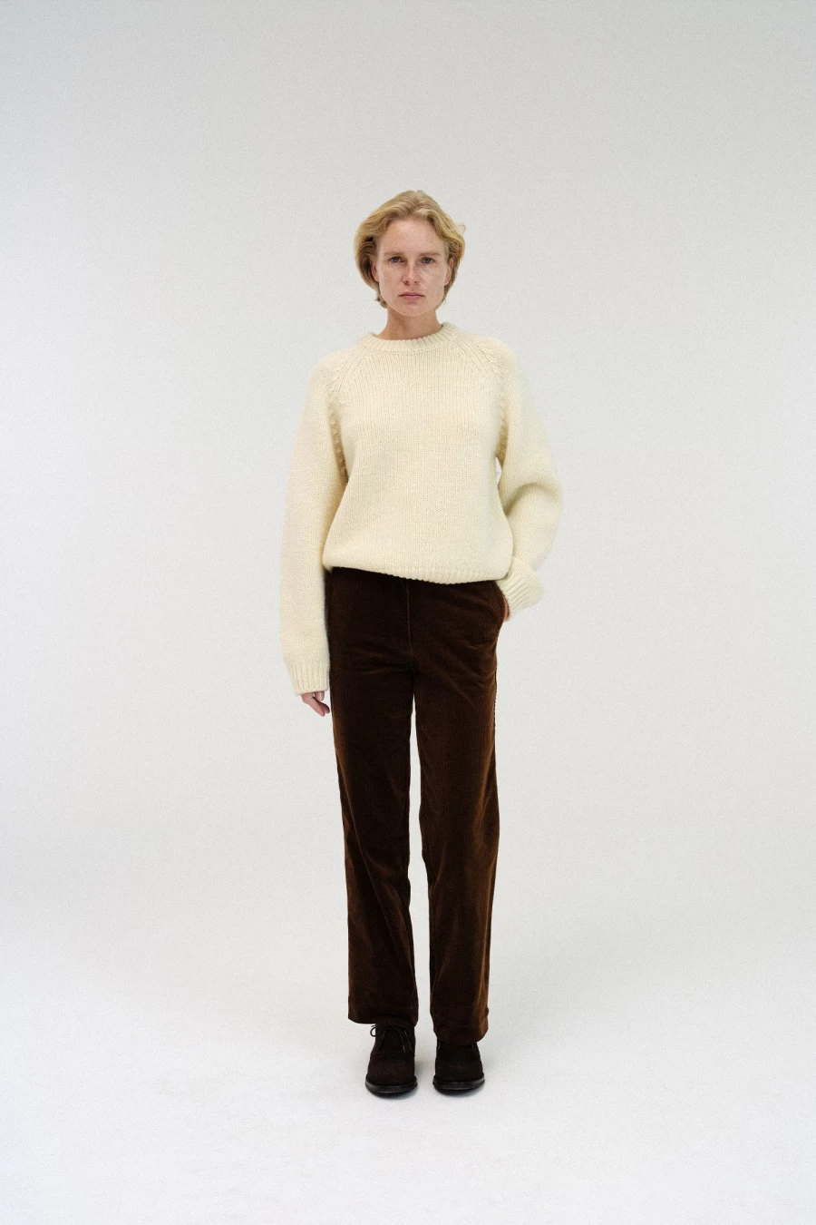 "U-Neck Ivory Knit Sweater for Women - Soft Casual Pullover"