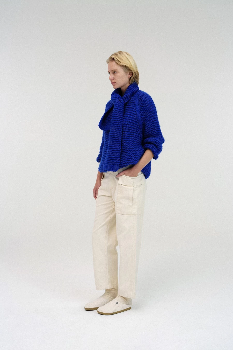 Vintage Blue Handmade Round Knit Sweater - Second Hand Boho Style
