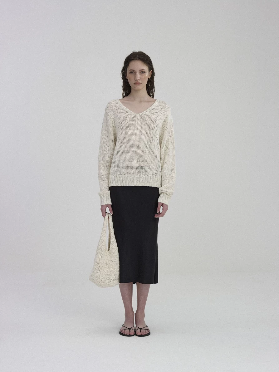 Handmade Ivory Knitted Tote Bag - Minimalist Boho Chic Purse by Nothing Written