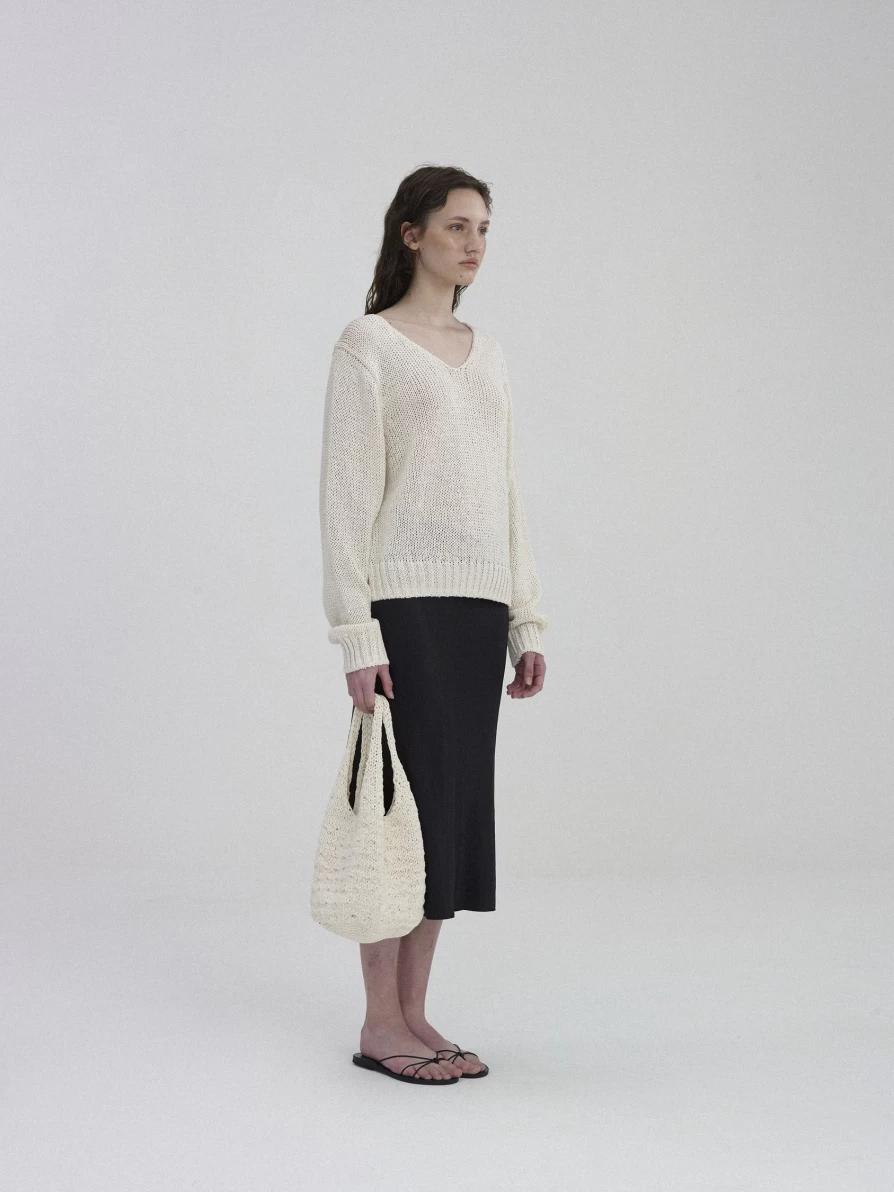 Handmade Ivory Knitted Tote Bag - Minimalist Boho Chic Purse by Nothing Written