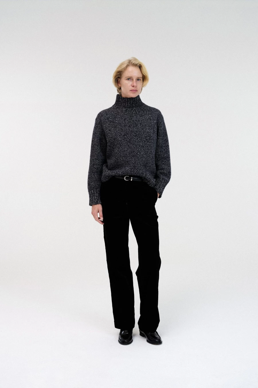 "Unisex Black And White Turtle Neck Sweater - Oversized Boyfriend Style"