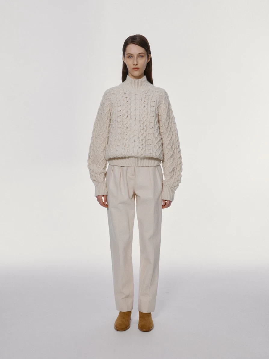 "Nothing Written Bone Color Pastry Knit Turtle Neck Sweater"