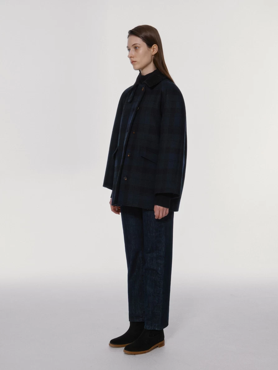 "Nothing Written Cambridge 2nd Half Balmacaan Coat in Green Navy – Classic Wool Overcoat"