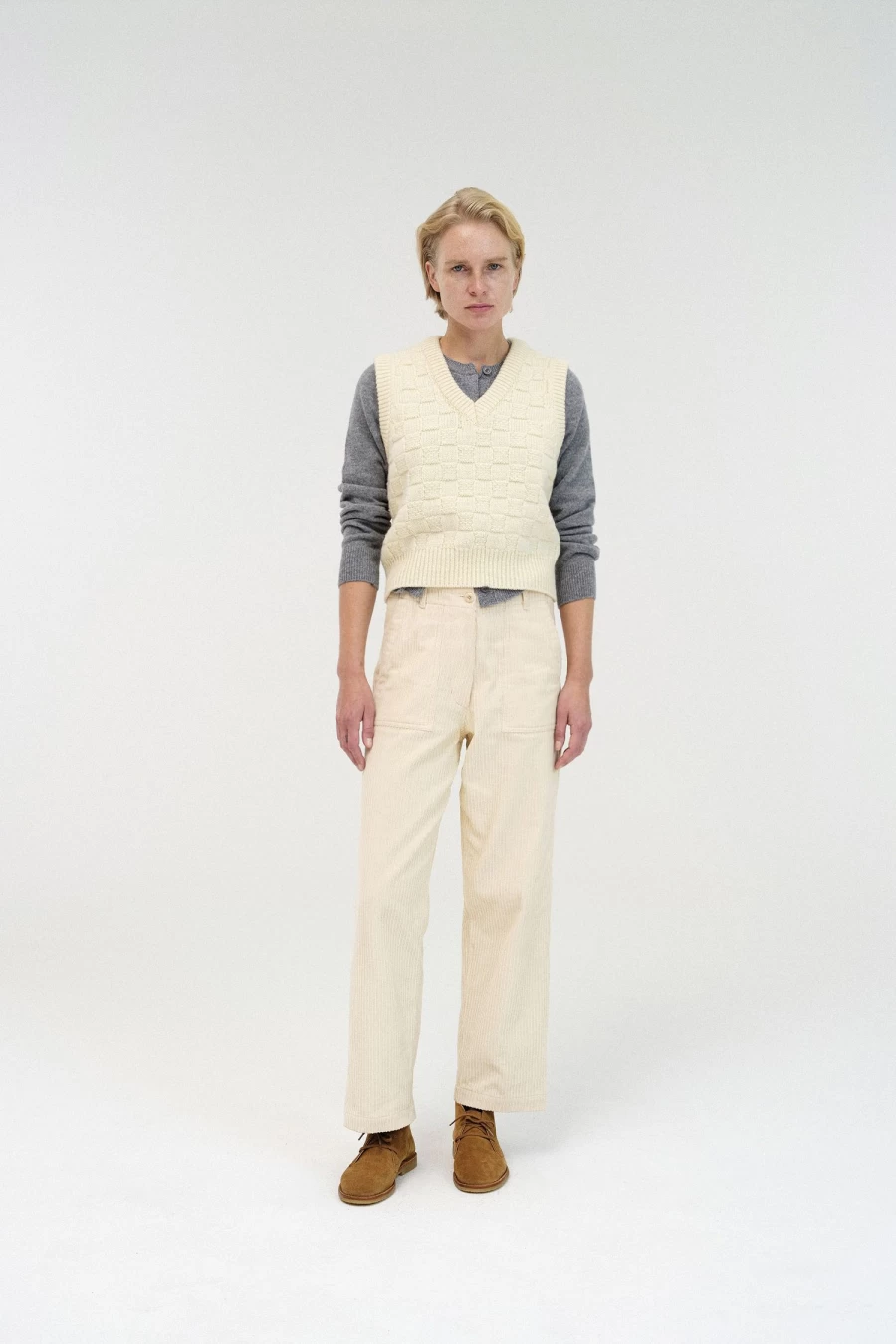 "Nothing Written Ivory Wool Chess Vest – Premium Knit Winter Wear"