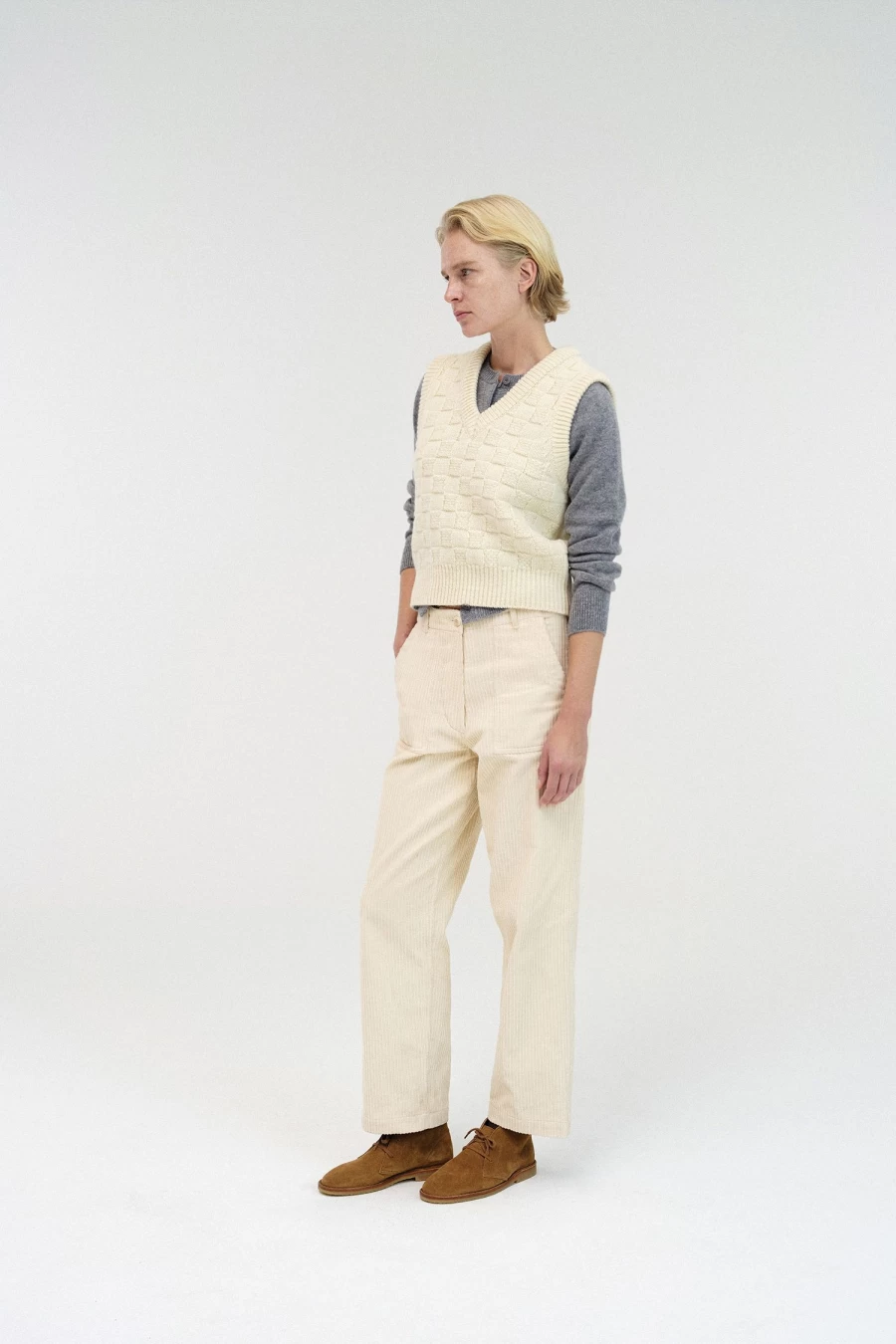 "Nothing Written Ivory Wool Chess Vest – Premium Knit Winter Wear"