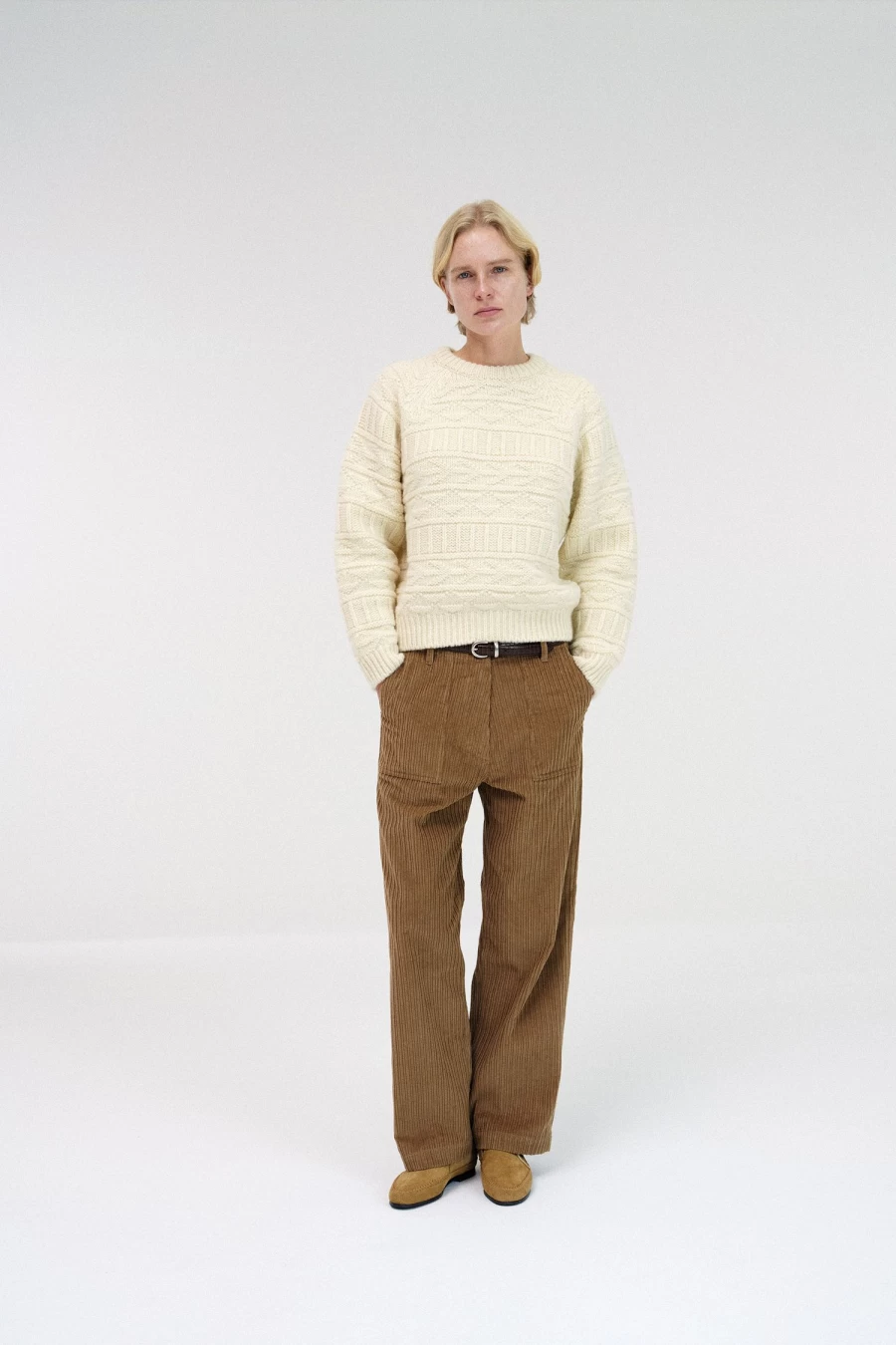 Vintage Ivory Round Neck Pullover Sweater 3rd Pattern Retro Knit Top