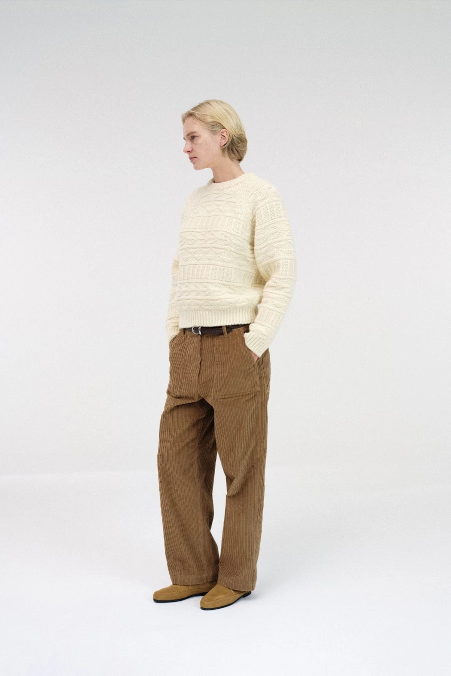 Vintage Ivory Round Neck Pullover Sweater 3rd Pattern Retro Knit Top