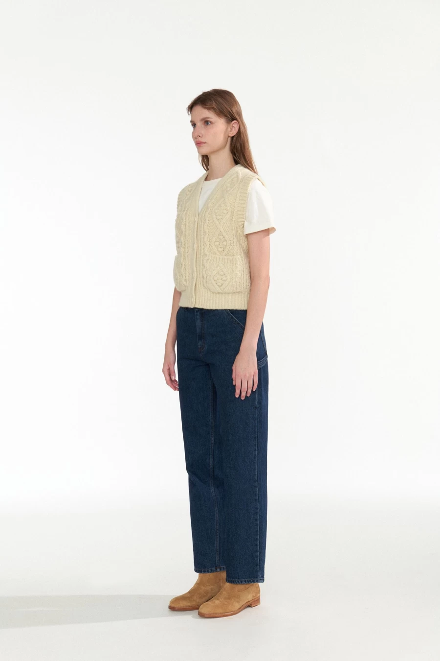 "Country Cable Knit Vest for Men & Women - Ivory Chunky Winter Sweater Vest"
