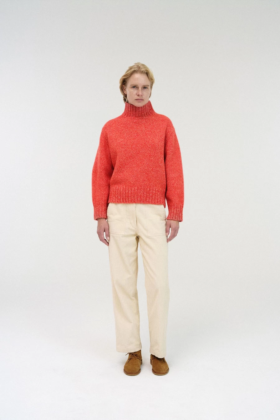"Stylish Red and White Boyfriend Fit Turtle Neck Sweater for Women - Cozy Winter Knit Pullover"