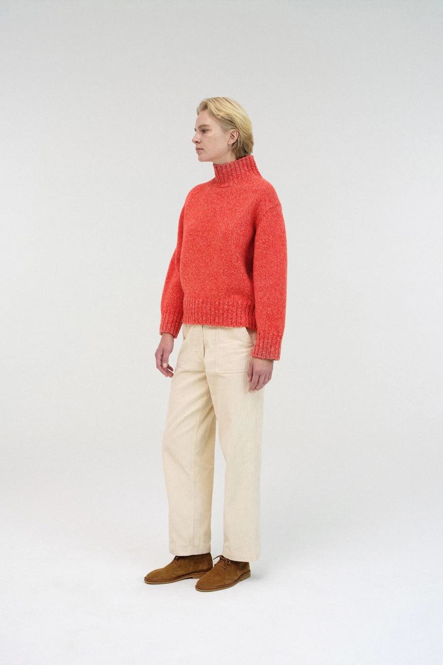 "Stylish Red and White Boyfriend Fit Turtle Neck Sweater for Women - Cozy Winter Knit Pullover"