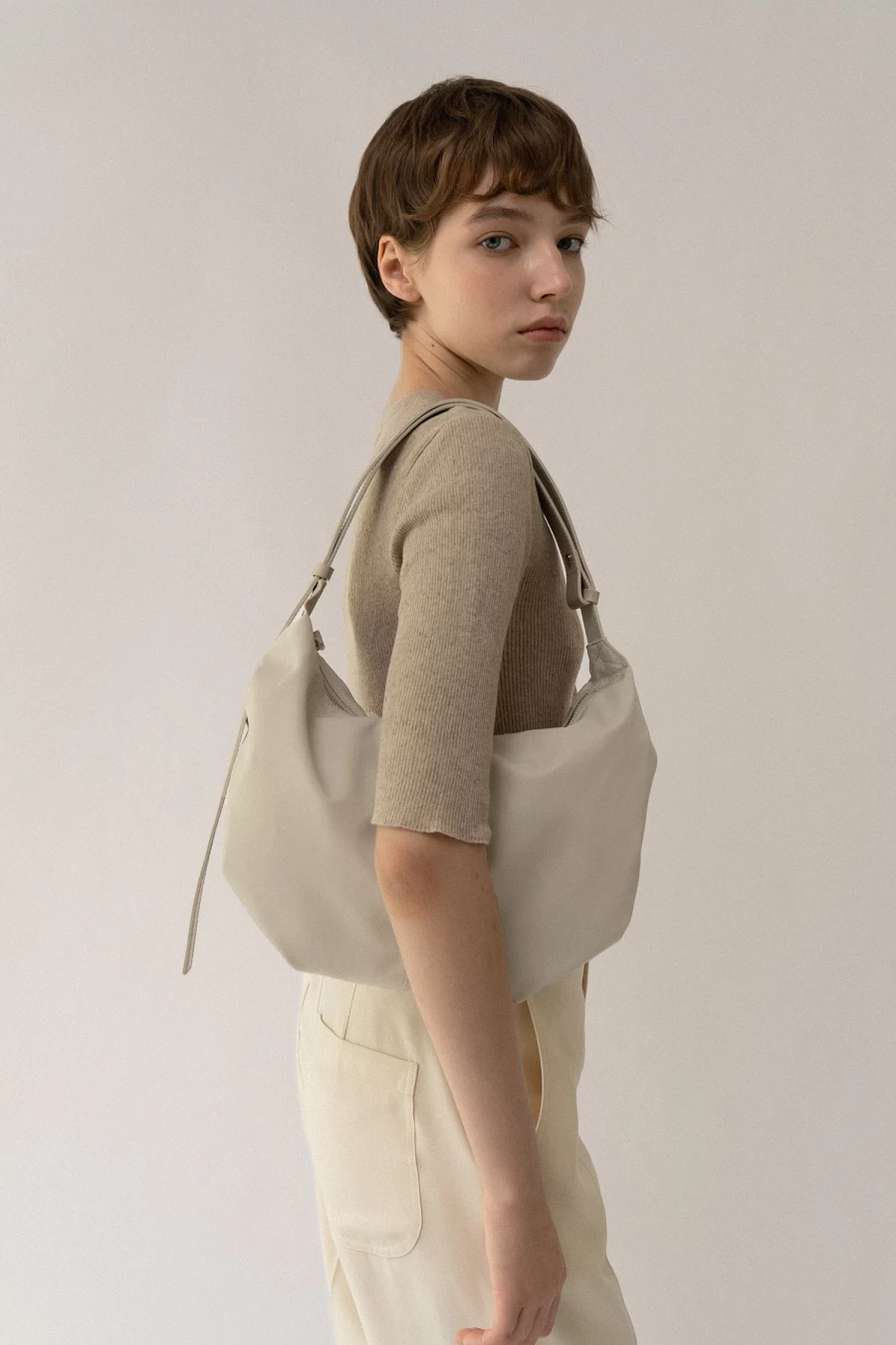 "53rd HT Nylon Shoulder Bag in Salt Color - Lightweight Durable Crossbody Bag for Men and Women"