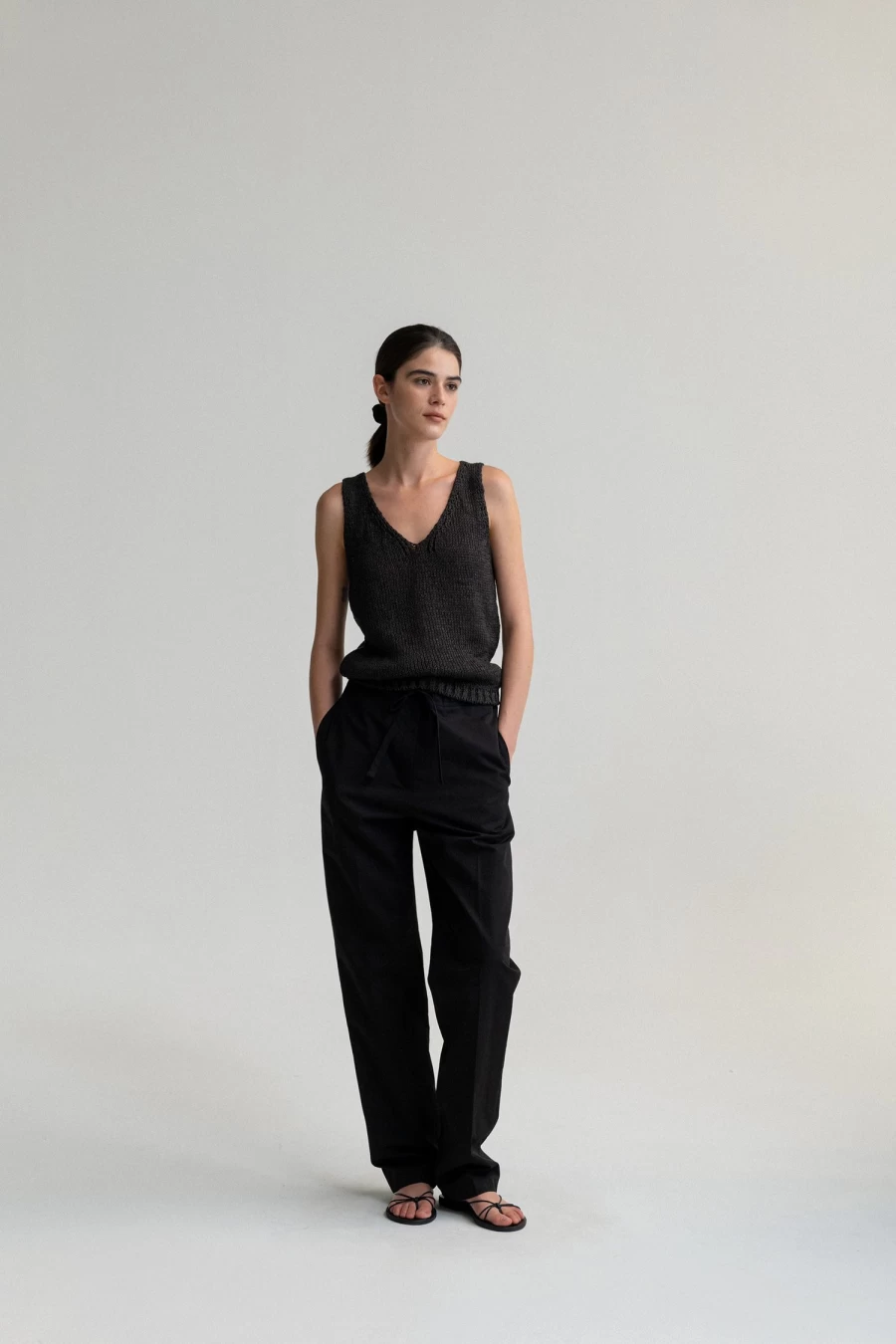 "Nothing Written Bamboo Charcoal V-Neck Sleeveless Knit Top - Eco-Friendly Women's Clothing"