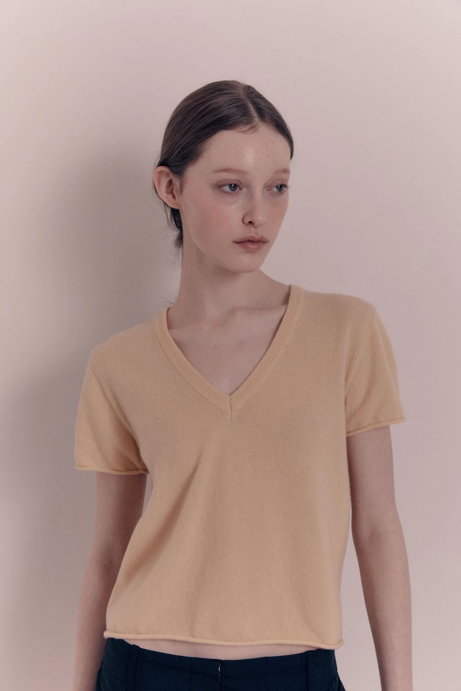"Stylish Sui Yellow V-Neck Knit T-Shirt for Men - Comfortable Casual Wear"