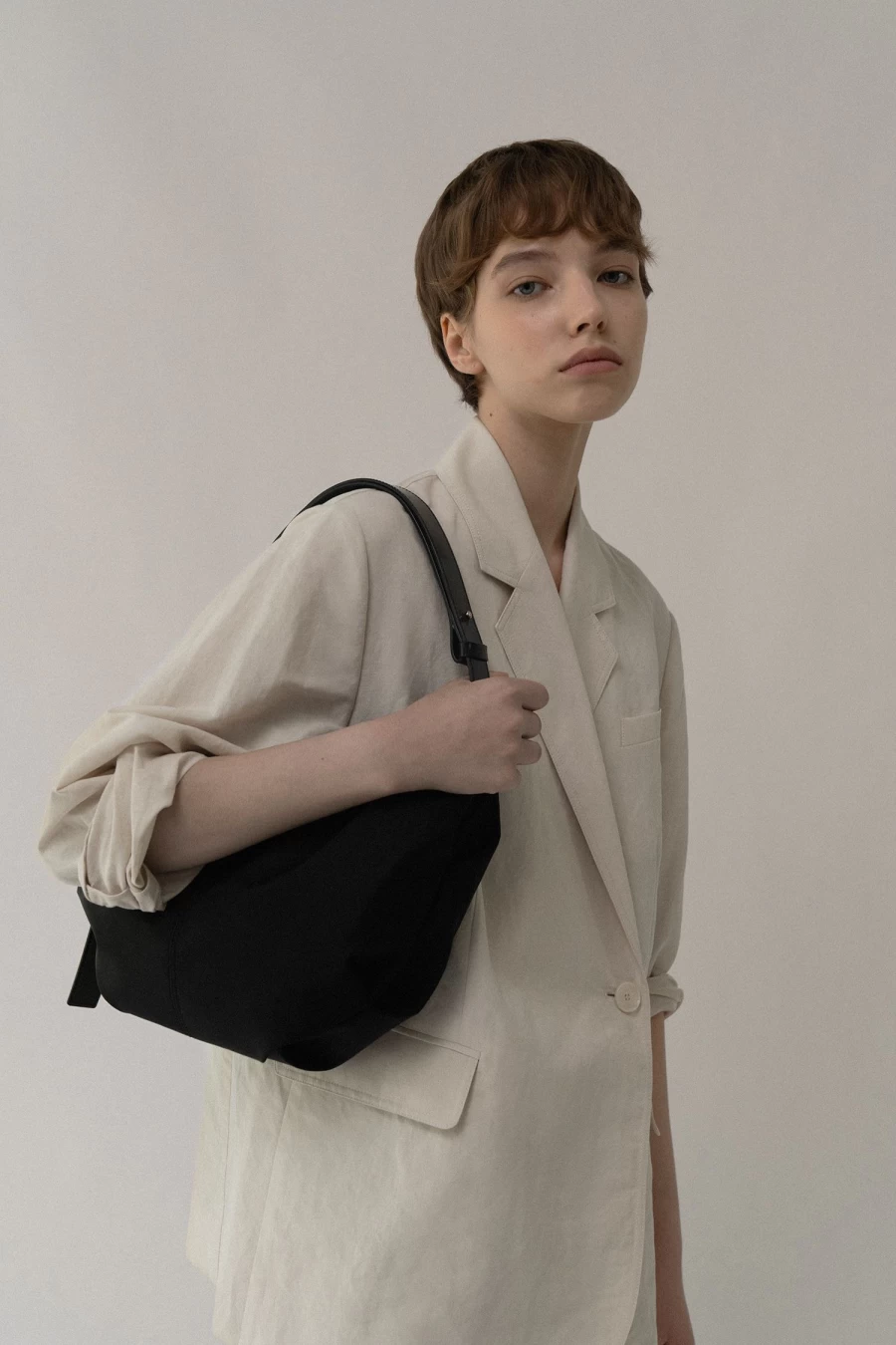 "57th/HT Lightweight Nylon Shoulder Bag - Black, Minimalist Design, Durable & Water-Resistant"