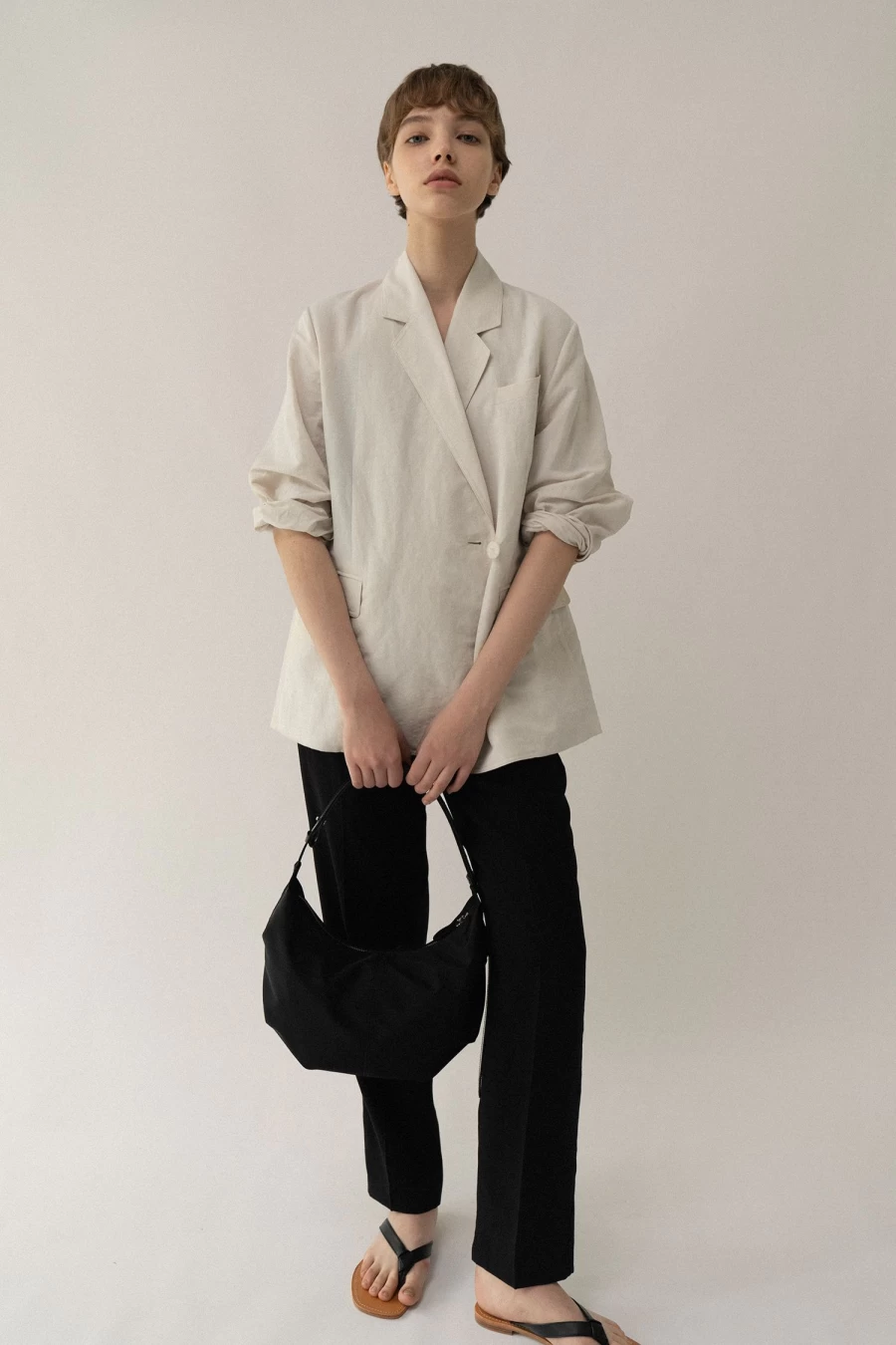 "57th/HT Lightweight Nylon Shoulder Bag - Black, Minimalist Design, Durable & Water-Resistant"