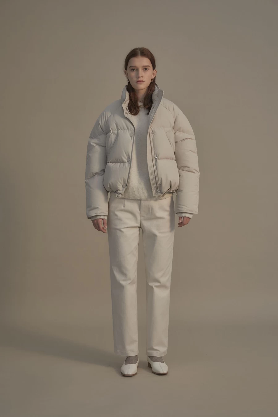 10th Cropped White Fog Puffer Jacket with Strings - Nothing Written Brand