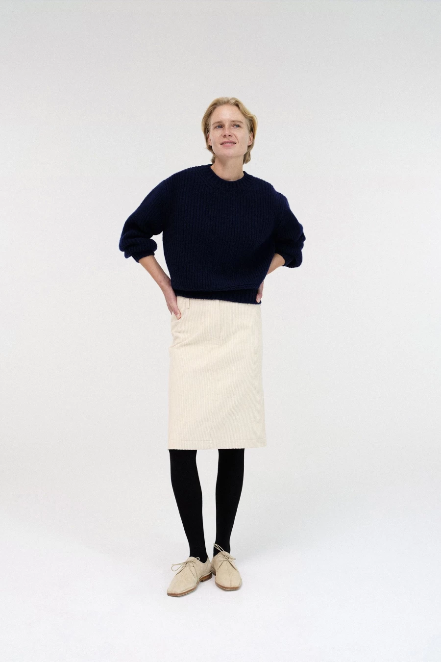 "Nothing Written Navy Wool Knit Sweater – Tobu Volume Style"