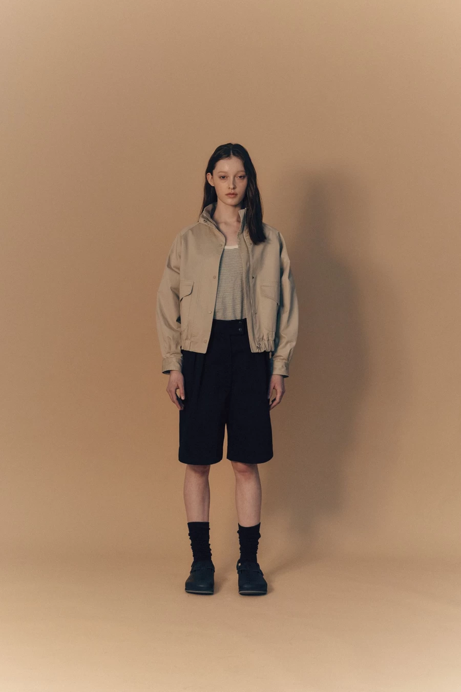 "Vasily Light Beige Cotton Blouson Jacket - Minimalist Style"