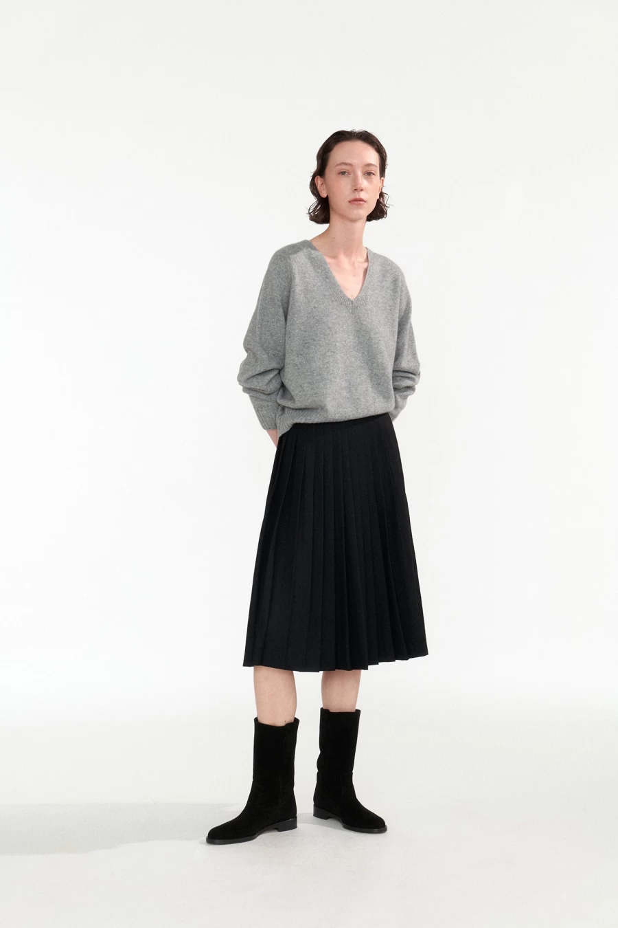 "Erin Wool V-Neck Sweater for Women - 7th Collection by Nothing Written (Grey Pullover)"