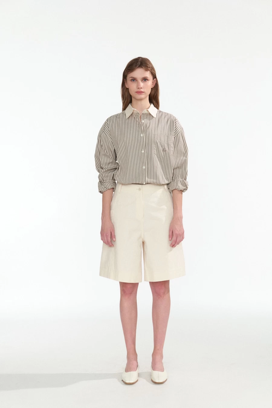 "Nothing Written Embroidered Logo Striped Shirt - Ivory Casual 5th Anniversary Edition"