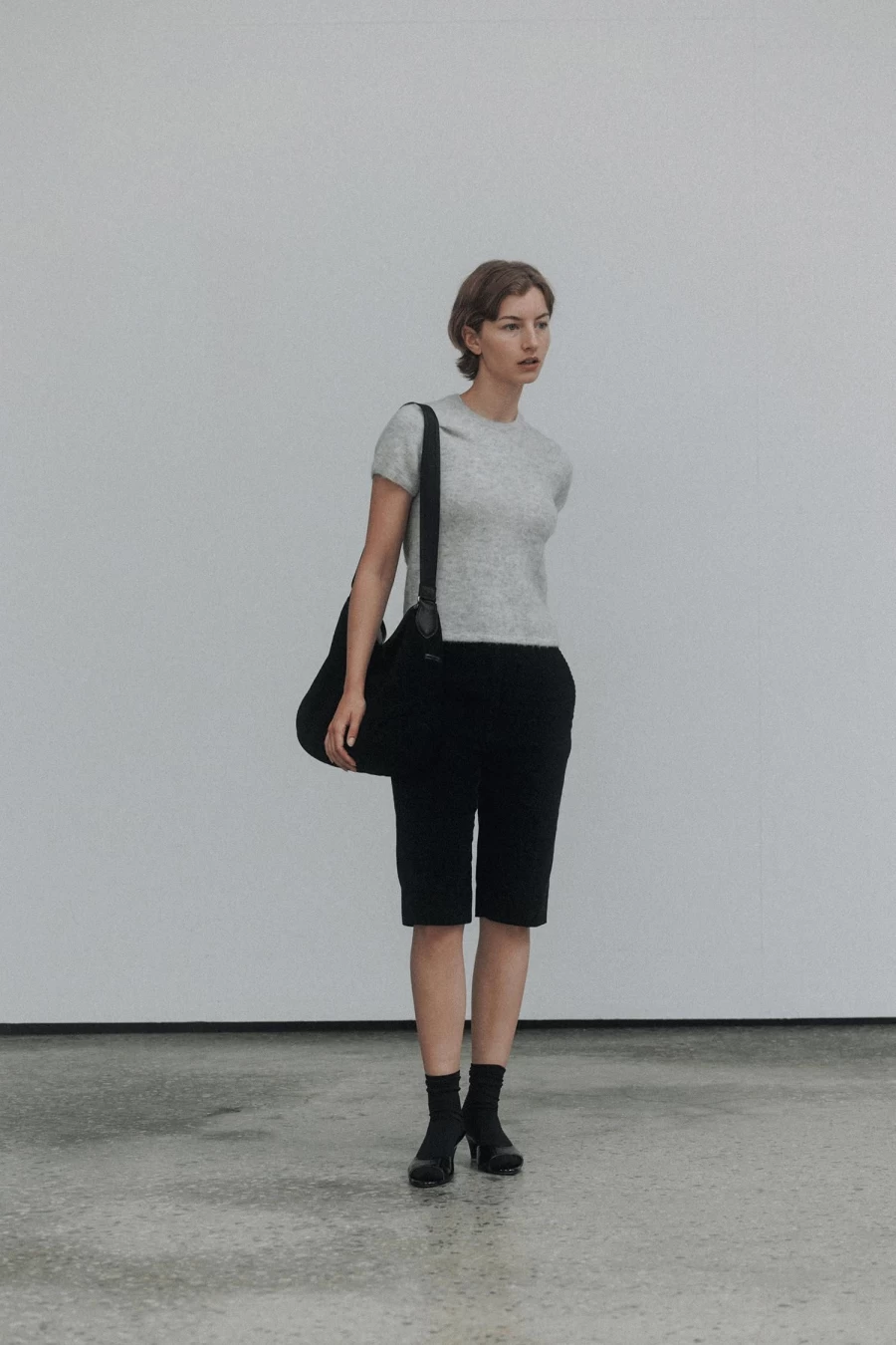 "Nothing Written Gray Alpaca Short Sleeve Knit Sweater"
