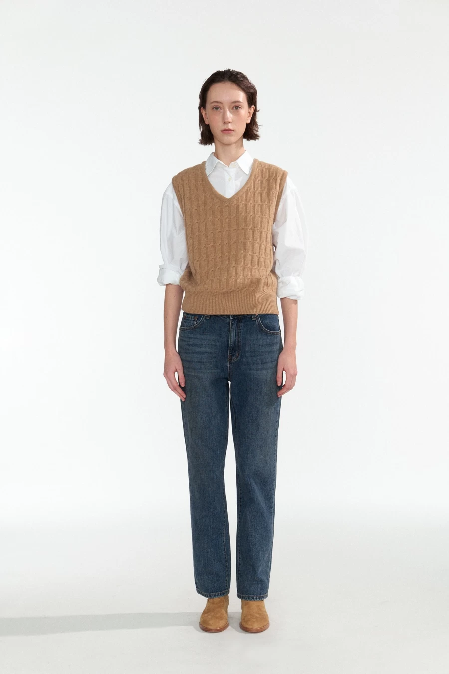 Classic Cable Knit Vest in Camel - Timeless Winter Wear for Men & Women