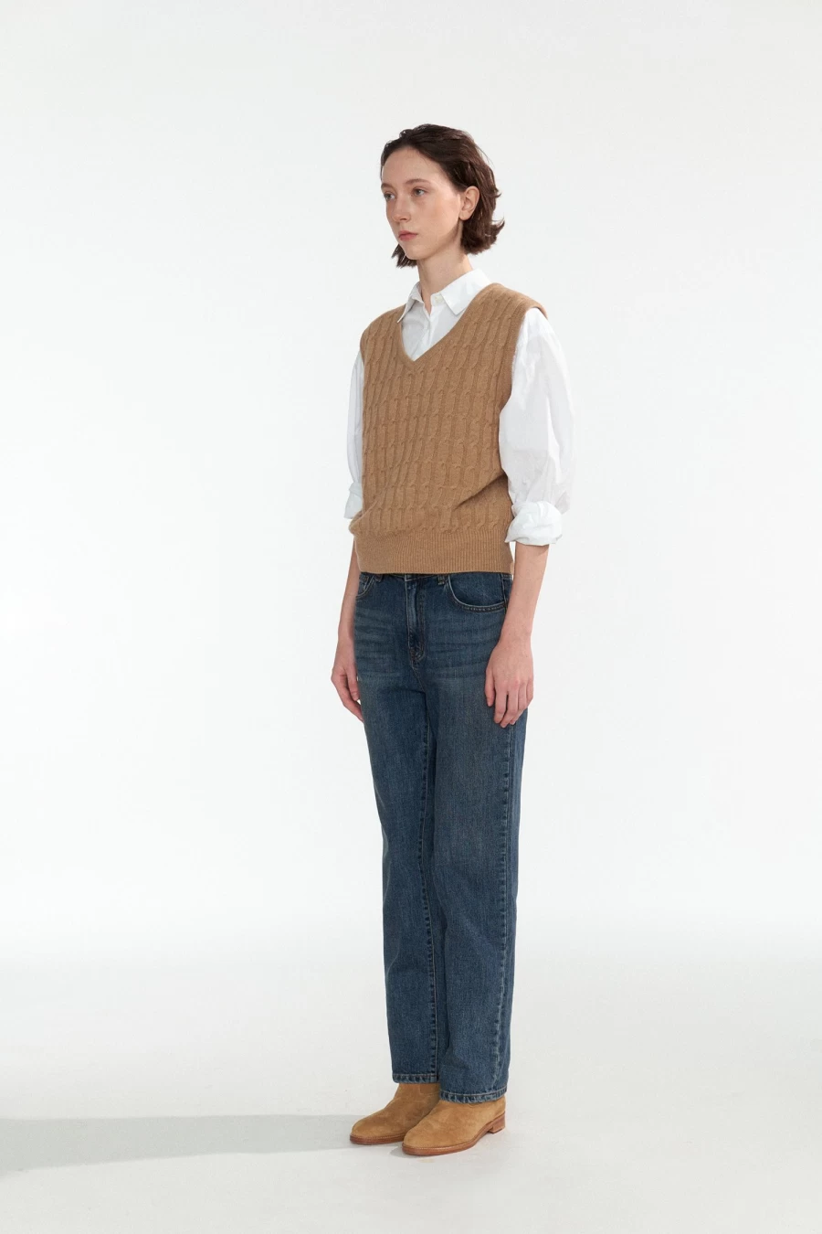Classic Cable Knit Vest in Camel - Timeless Winter Wear for Men & Women