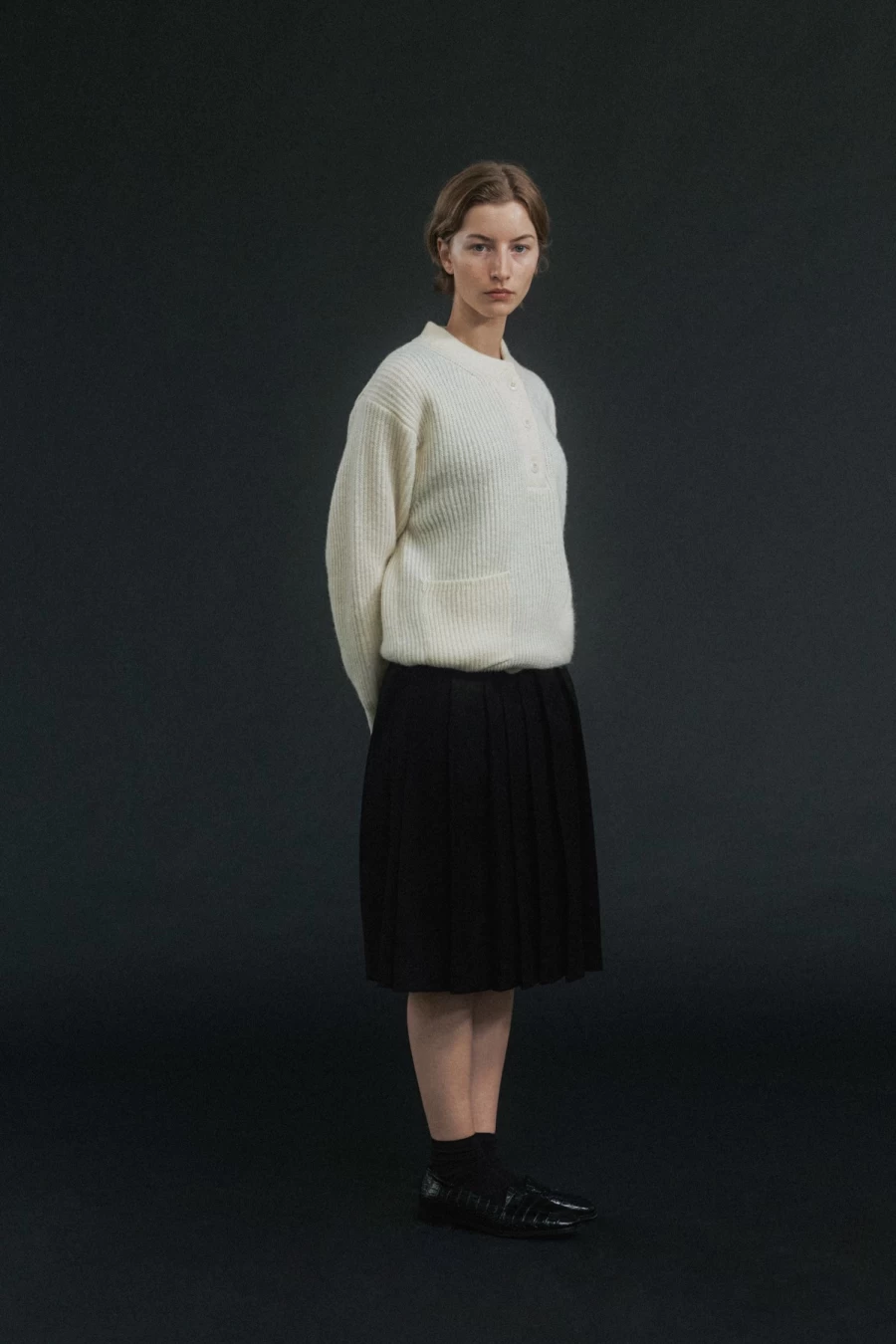 Shetland Wool Ivory Henri-Neck Pullover Sweater - Cozy Winter Knitwear for Men and Women