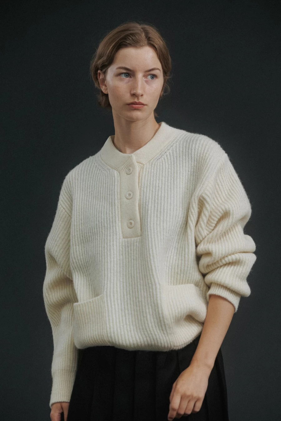 Shetland Wool Ivory Henri-Neck Pullover Sweater - Cozy Winter Knitwear for Men and Women