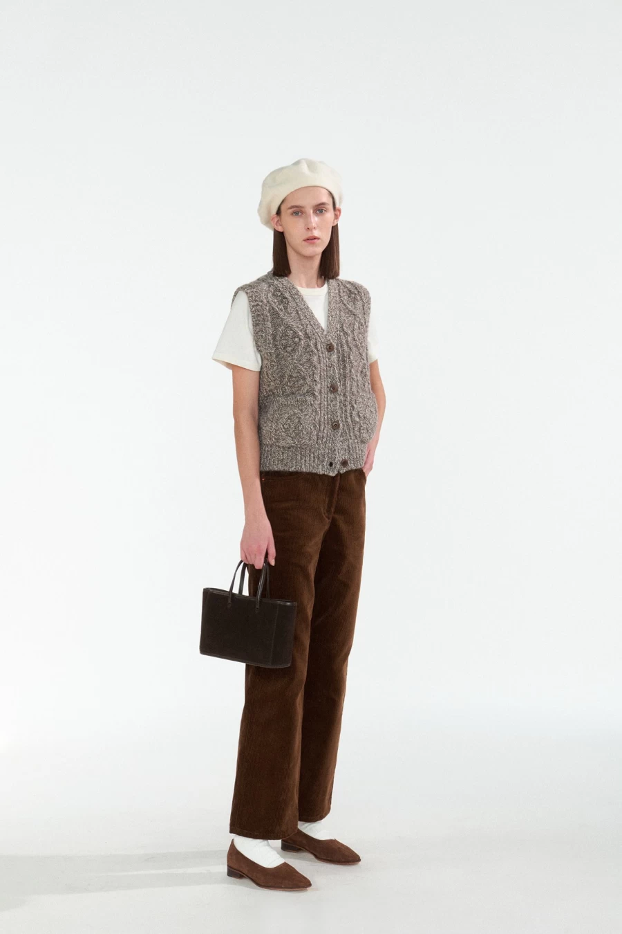 Vintage 5th Country Cable Knit Brown Vest for Men and Women