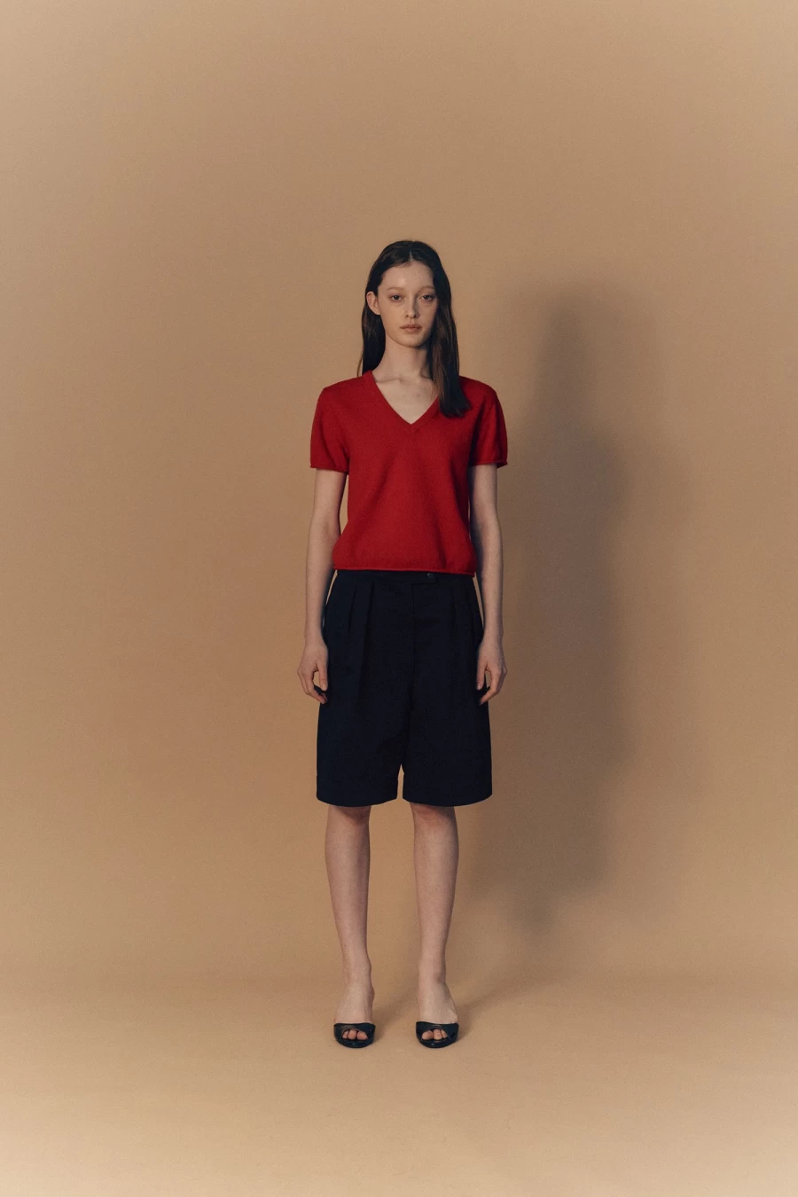 Nothing Written Sui V-Neck Knit T-Shirt - 2nd Hand Red Cotton Casual Top