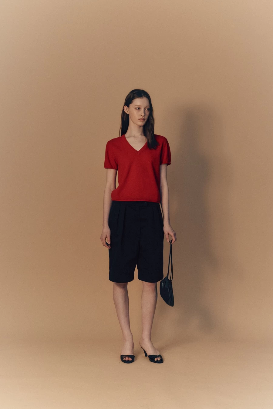 Nothing Written Sui V-Neck Knit T-Shirt - 2nd Hand Red Cotton Casual Top