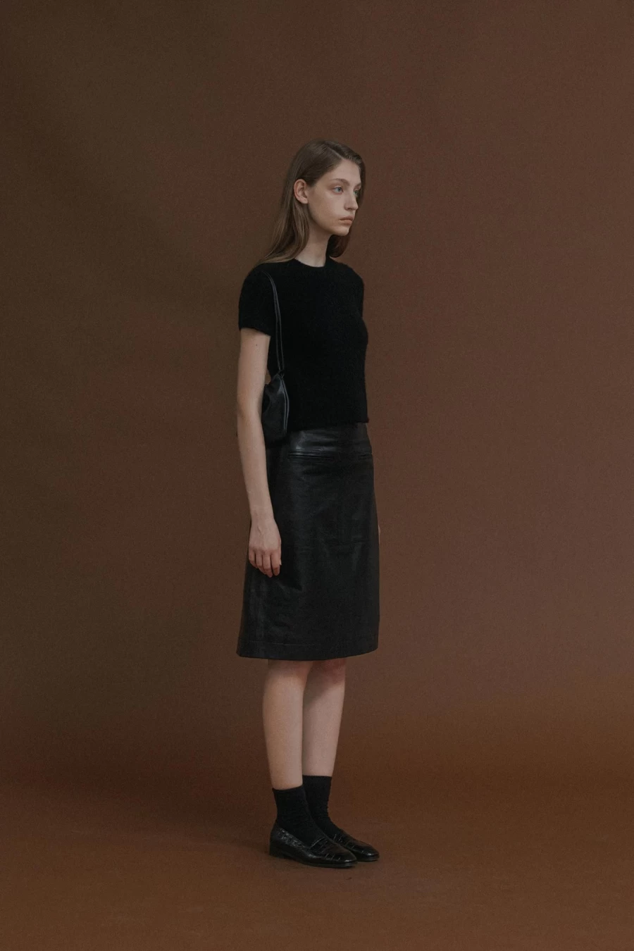 Nothing Written Black Leather Midi Skirt - Women's High Waist Faux Leather Pencil Skirt
